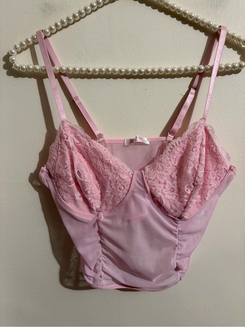 Delicate Pink Lace Longline Bralette with Adjustable Straps